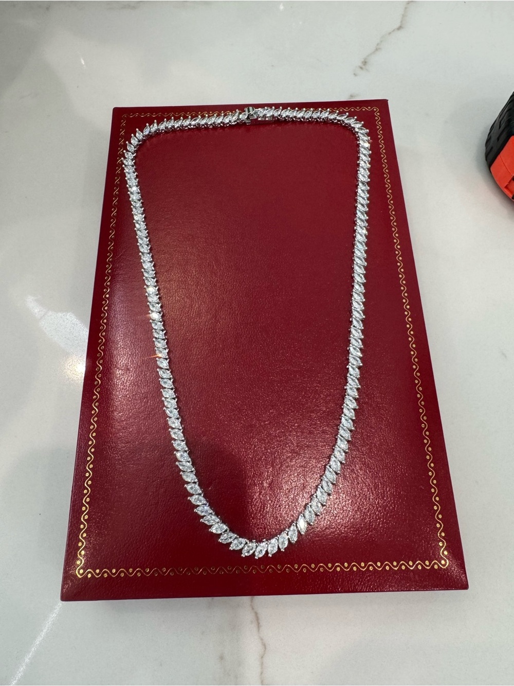 Silver Leaf-Style Tennis Necklace - stainless steel high-end jewelry